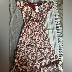 Sienna Sky women’s mid calf midi casual floral print brown/white dress size M